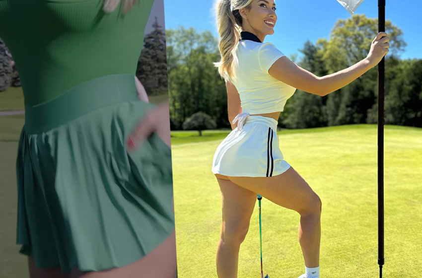 Paige Spiranac süper mini eteğiyle az daha kalçasını sergiliyordu!